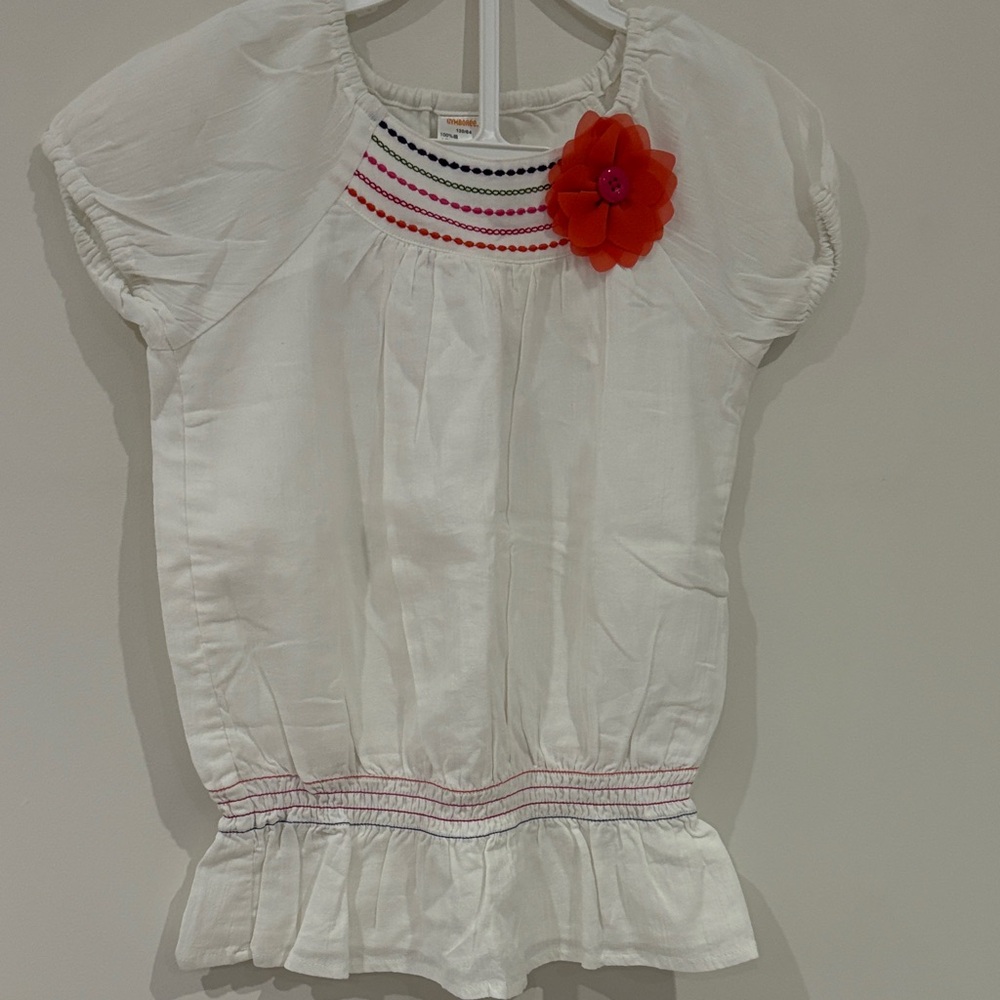Gymboree White Blouse with Orange Flower Accent